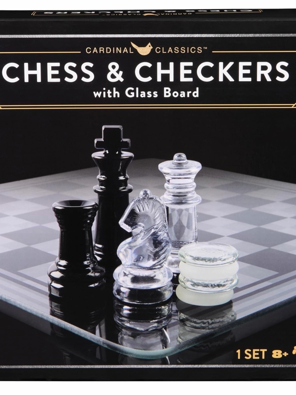 Cardinal Classics Glass Chess & Checkers Set - Black and Clear